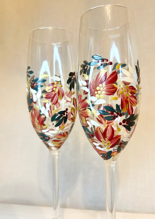 Hand-Painted Champagne Flute Set