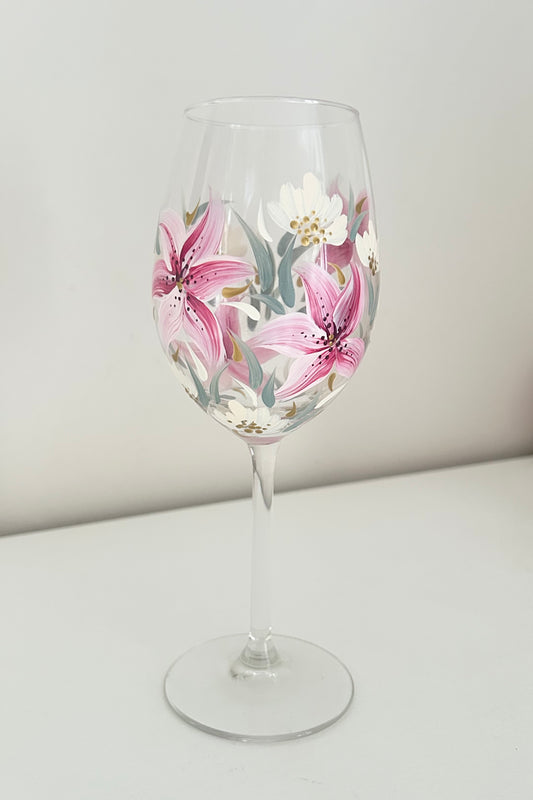 Hand-Painted Lily Wine Glass