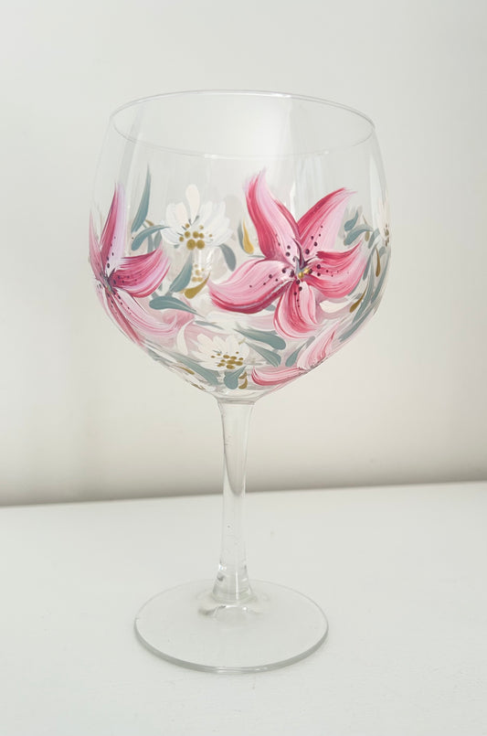Hand-Painted Lily Gin Glass
