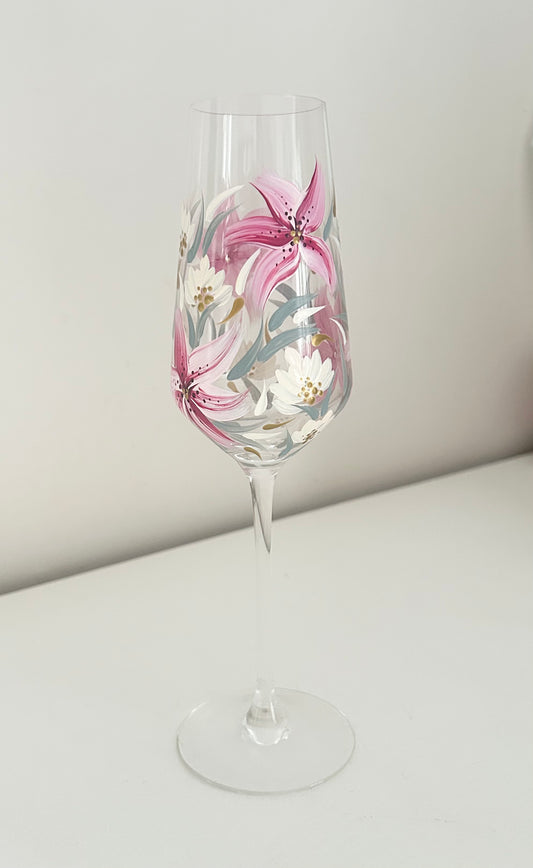 Hand-Painted Lily Champagne Flute
